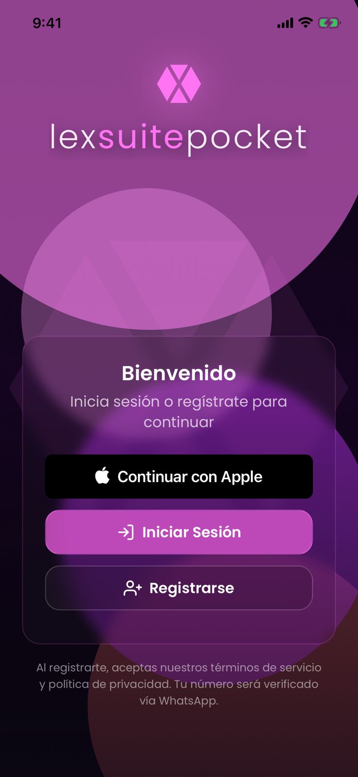 Lex Suite Pocket — pantalla de bienvenida